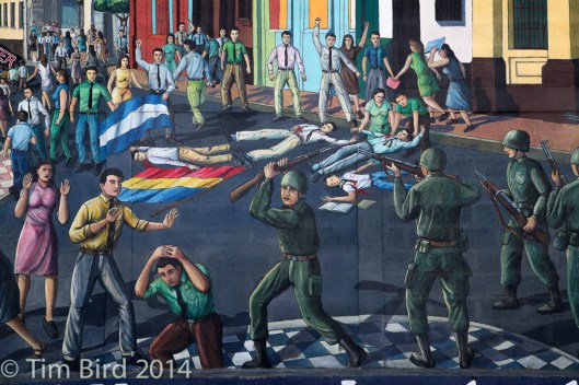 Street mural commemorating the July 23, 1959 massacre of slaughters in Leon.