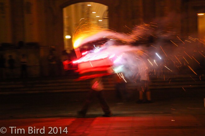 Firework celebrations in the square at Leon