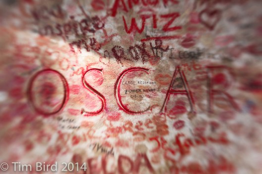 I have heard Oscar's memorial has been sealed off to prevent his many devotees from planting their lipstick on it.