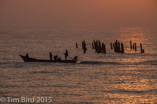 Fishing boat at sunrise at Pondicherry, the one-time French colony on the south-east coast.